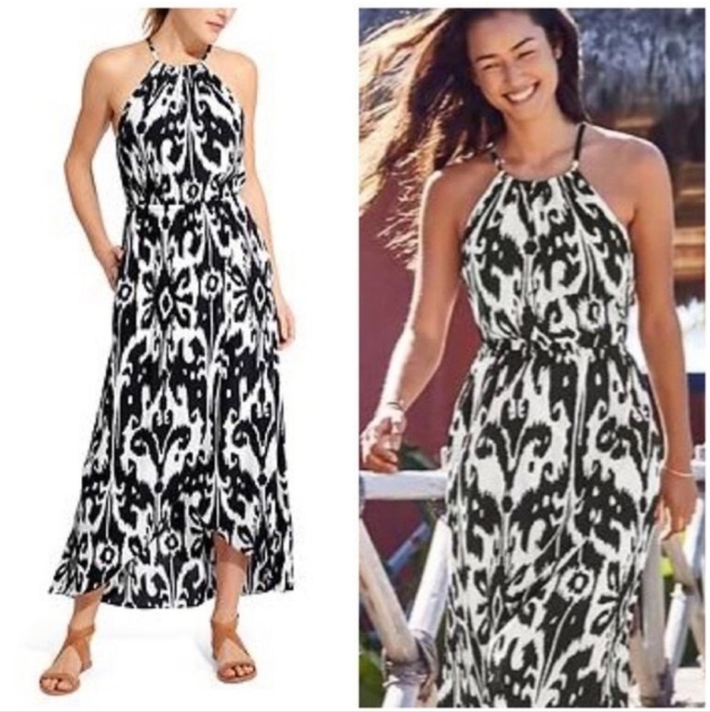 Athleta Women's Black & White Ikat Bloom Ripple Maxi Dress Size M
